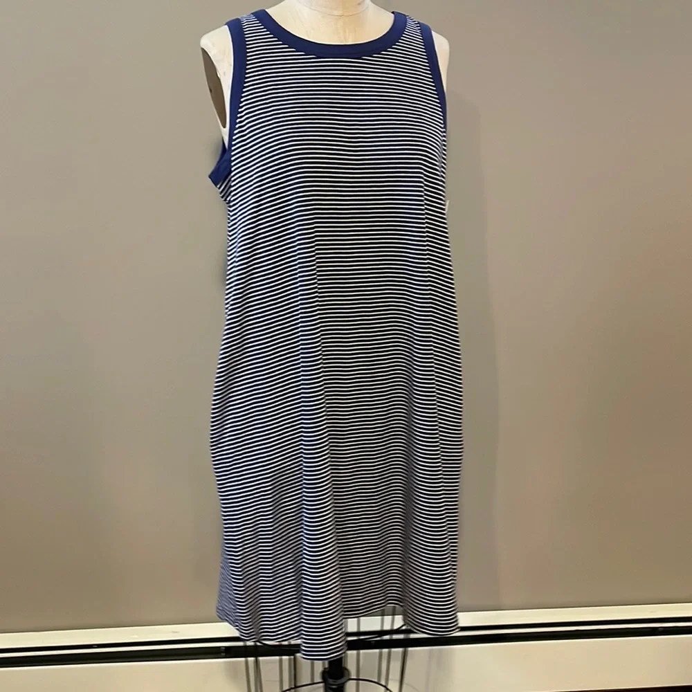 Sonoma scoop neck midi stripe sleeveless stretch dress w/ pockets